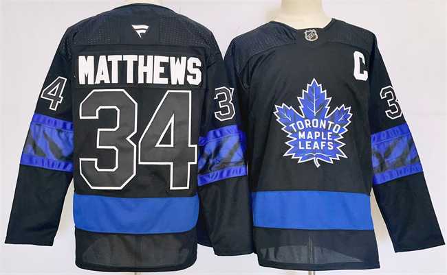 Mens Toronto Maple Leafs #34 Auston Matthews Black 2024-25 Stitched Jersey